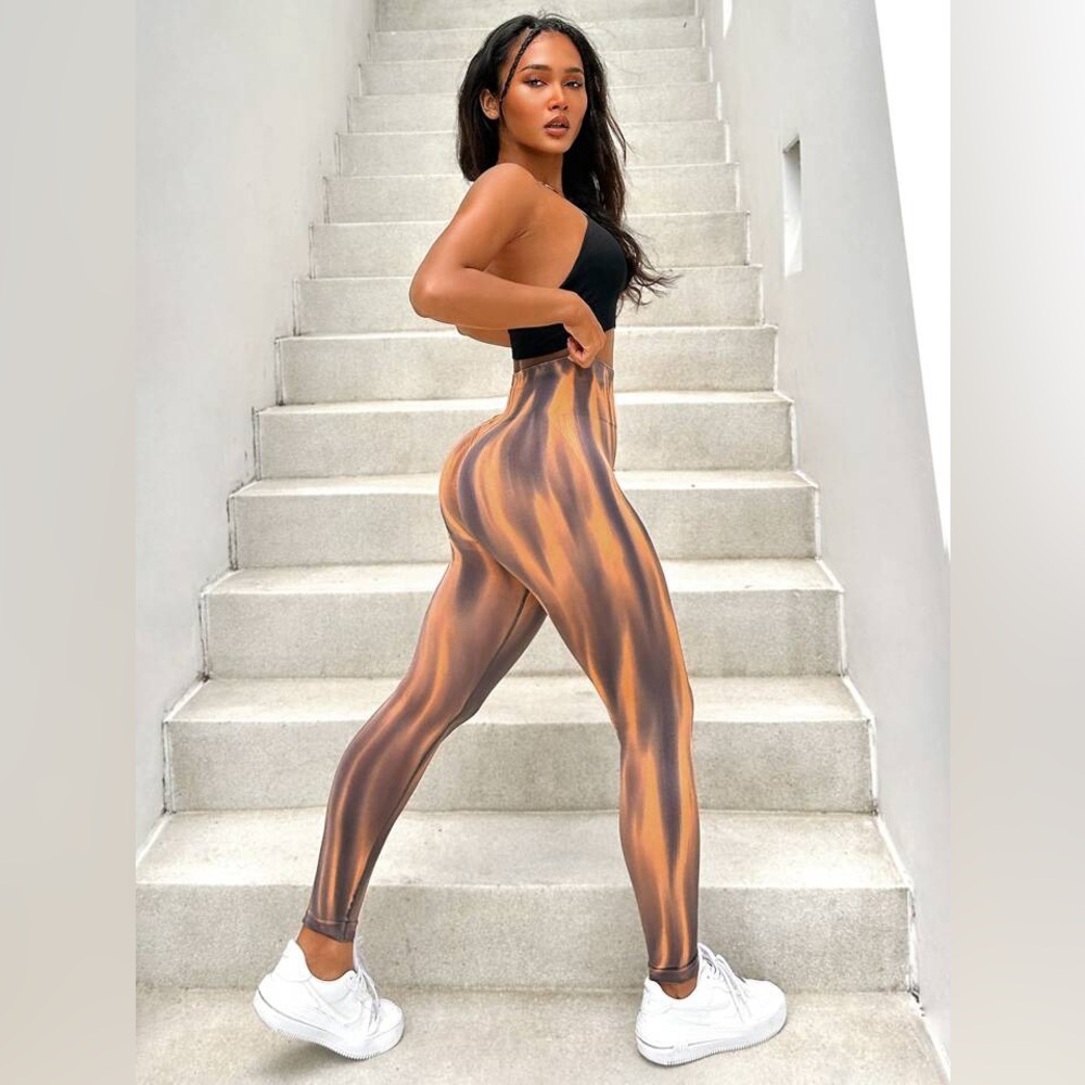 NEW SHEIN Sport Studio Tie Dye Print Tummy Control Sports Leggings